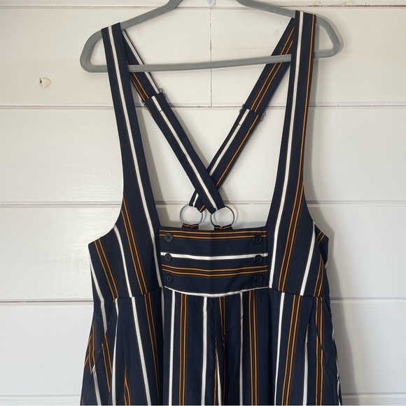 SONCY Jumpsuit Overall Blue/Orange Stripe Plus Size 2 Cross Strap Adjustable NWT - Picture 2 of 11